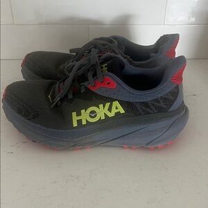 Hoka Women’s Challenger ATR 7 Shoes with Neon Yellow Logo and Red Accents size 8
